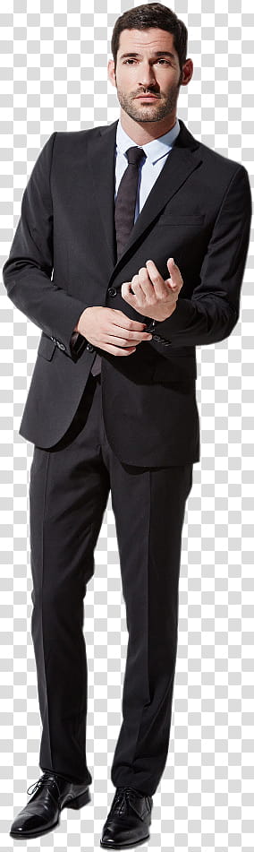 Tom Ellis, man in black suit standing transparent background PNG clipart