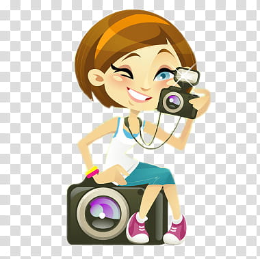 Nenitas AbriiEdiciones, brown haired female cartoon character holding camera transparent background PNG clipart