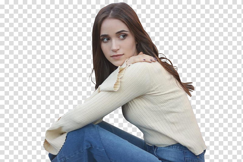 Carolina Kopelioff , woman wearing white long-sleeved shirt and blue denim jeans outfit transparent background PNG clipart