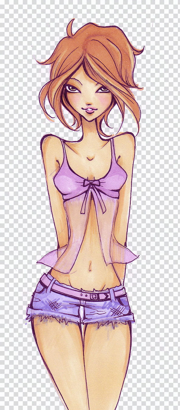 Anime, woman wearing purple bra and shorts transparent background