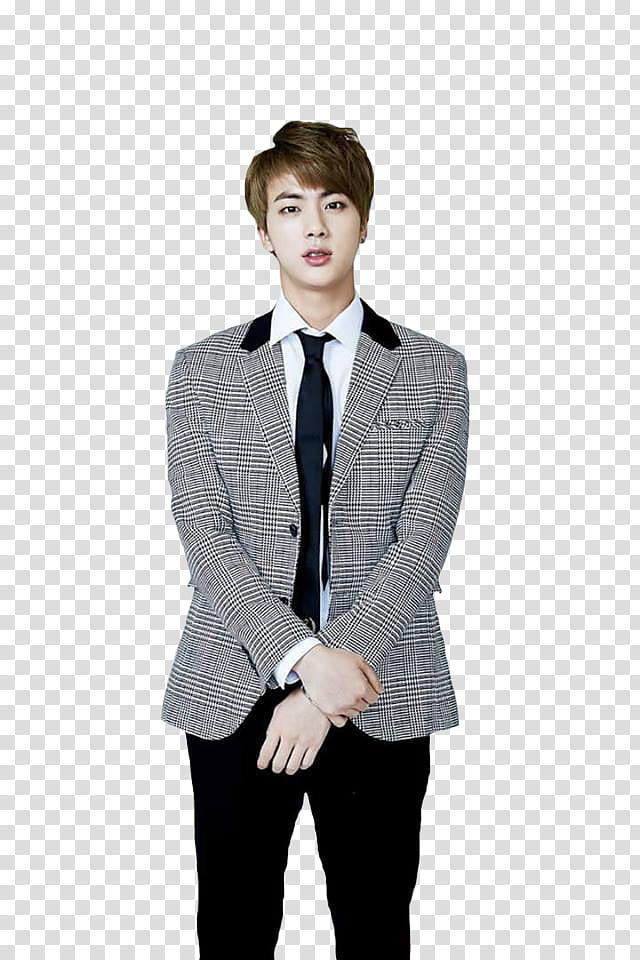 BTS JIN Birthday, BTS Jin wearing gray and black blazer and pants transparent background PNG clipart
