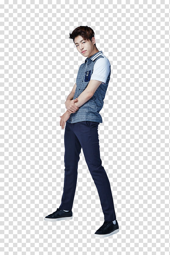 iKON Smart P, man wearing blue and white polo shirt and blue pants outfit transparent background PNG clipart