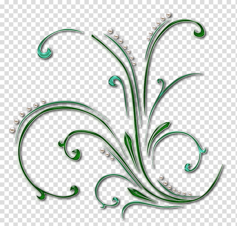 green swirls with pearls, green scroll illustration transparent background PNG clipart