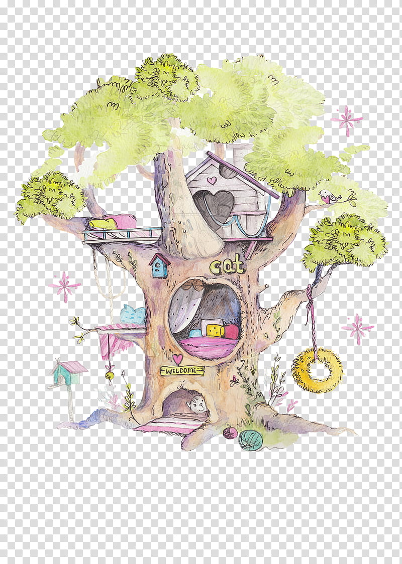 Watercolor Tree, Drawing, Watercolor Painting, Fairy, Cartoon, House, Phonograph Record, Branch transparent background PNG clipart