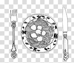 sketch drawing P, white and black plate with spoon and fork transparent background PNG clipart