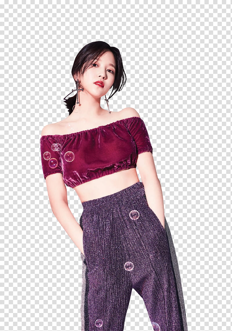 TWICE NYLON KOREA, black haired woman in red off-shoulder crop top transparent background PNG clipart