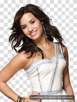 Demi, smiling woman wearing white dress with right hand akimbo transparent background PNG clipart