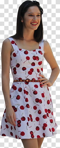 smiling woman wearing white and red polka-dot tank dress transparent background PNG clipart