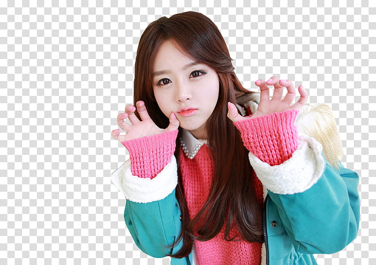 Ulzzang Girl, woman wearing pink sweater and teal-and-white button-up coat transparent background PNG clipart