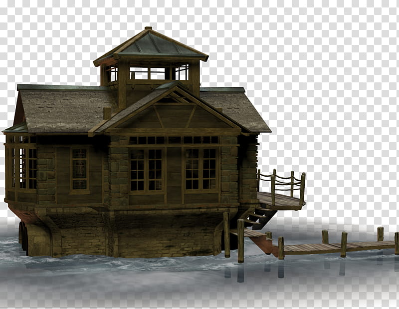 River cottage abandoned, brown wooden house near sea illustration transparent background PNG clipart