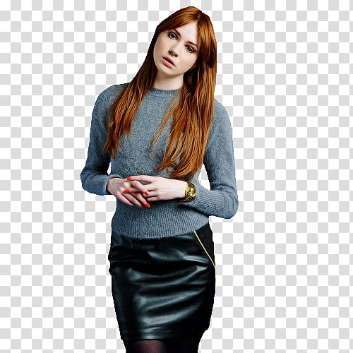 karen gillan, woman wearing grey crew-neck sweater transparent background PNG clipart