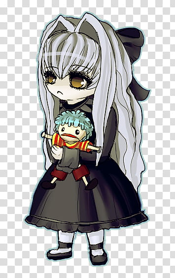Anju Maaka and Boogie-Kun, gray-haired girl holding doll cartoon character transparent background PNG clipart