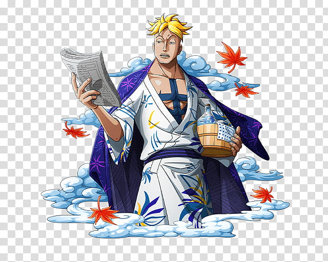 MARCO ST DIVISION COMMANDER OF WHITEBEARD PIRATES, woman in white and blue kimono holding book illustration transparent background PNG clipart