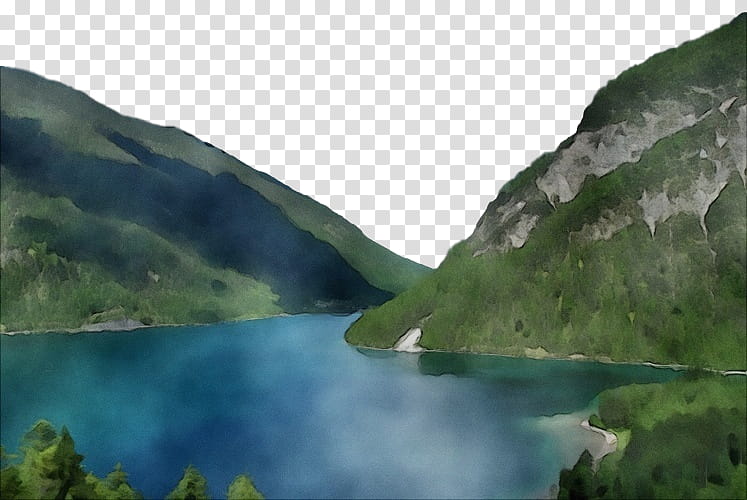 water resources natural landscape nature water fjord, Watercolor, Paint, Wet Ink, Mountainous Landforms, Tarn, Highland, Nature Reserve transparent background PNG clipart