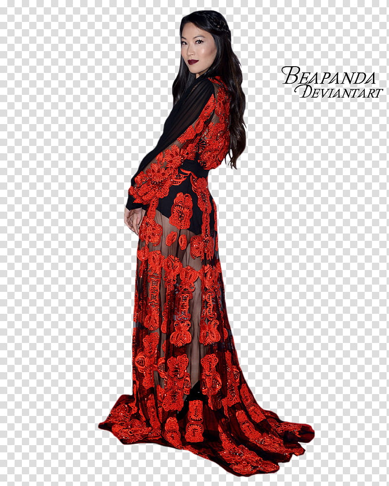 Arden Cho, woman wearing red and black dress transparent background PNG clipart