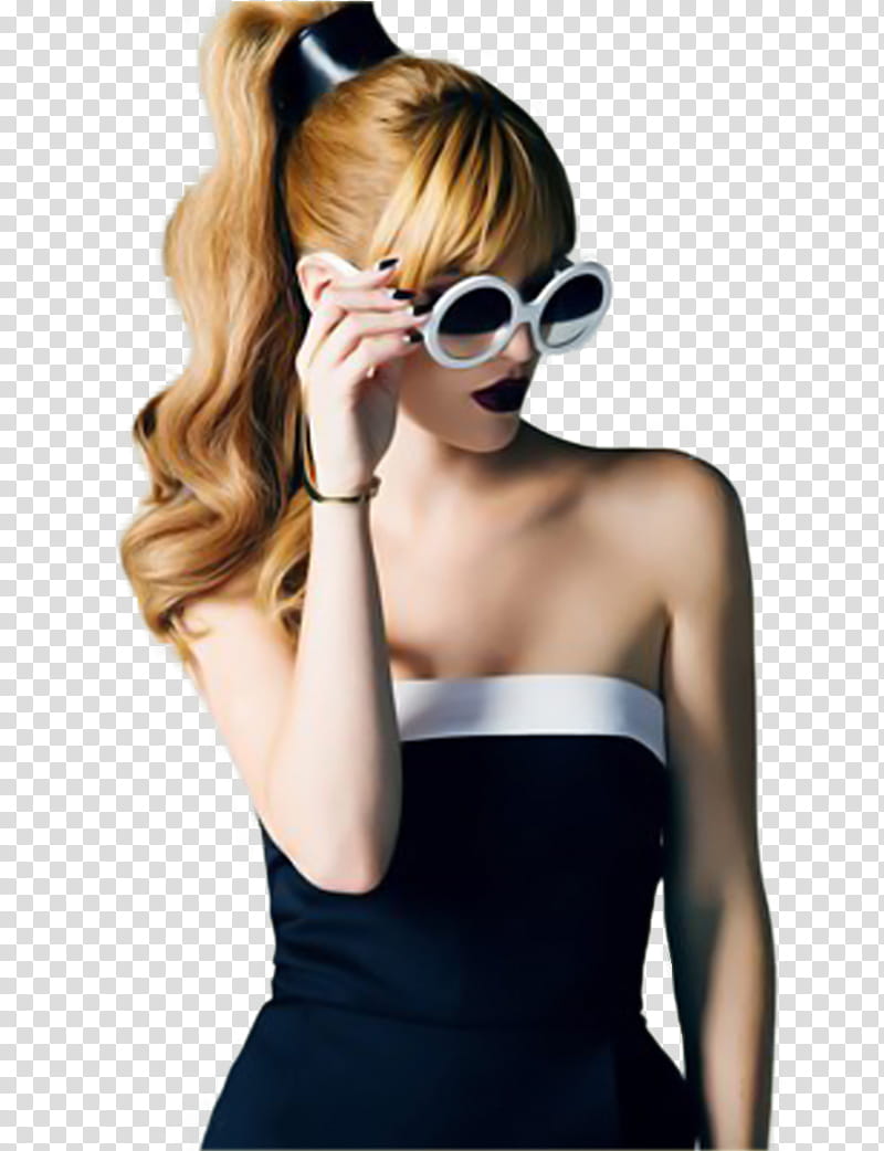 Bella Thorne , woman tilting sunglasses transparent background PNG clipart