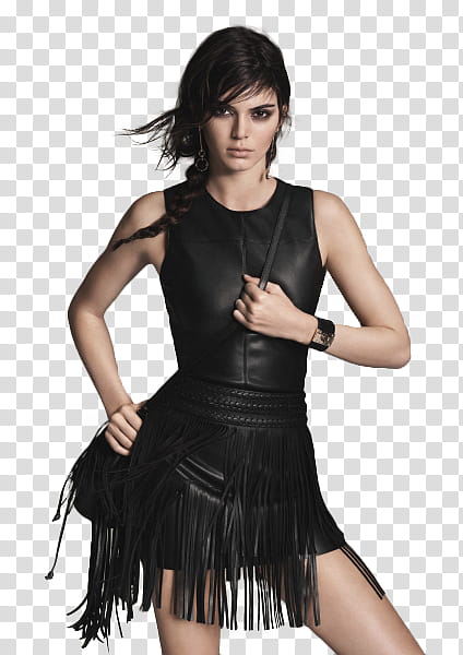 BIG MODEL, woman in black leather sleeveless dress transparent background PNG clipart