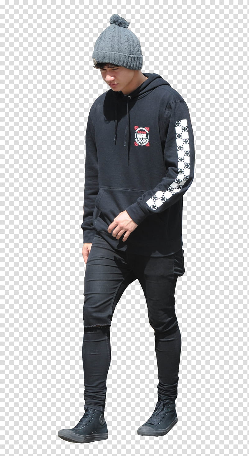 Calum Hood, man wearing black jacket and sneakers walking transparent background PNG clipart