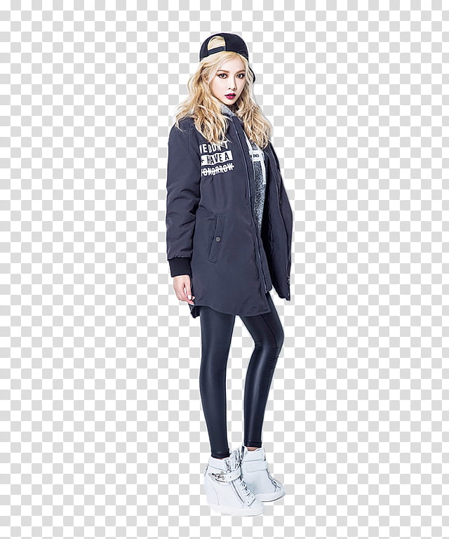 HYUNA, woman in gray and white zip-up windbreaker and leggings transparent background PNG clipart