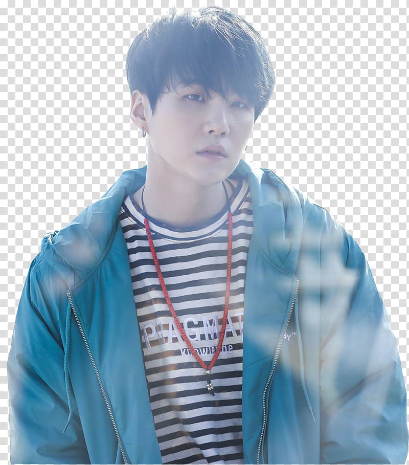 Suga BTS, man wearing blue zip-up jacket transparent background PNG clipart