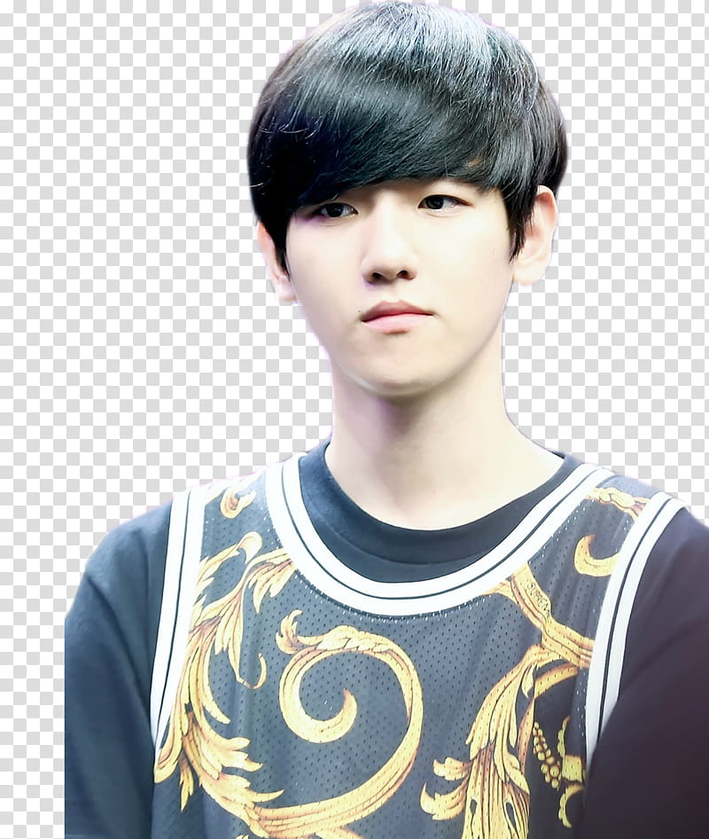 Baekhyun, man wearing black and yellow floral top transparent background PNG clipart