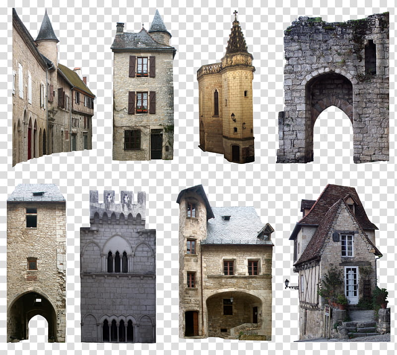 medieval houses , brown and black concrete houses transparent background PNG clipart