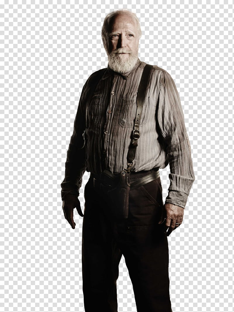 The Walking Dead Season , man wearing gray dress shirt, pants with suspender belt transparent background PNG clipart