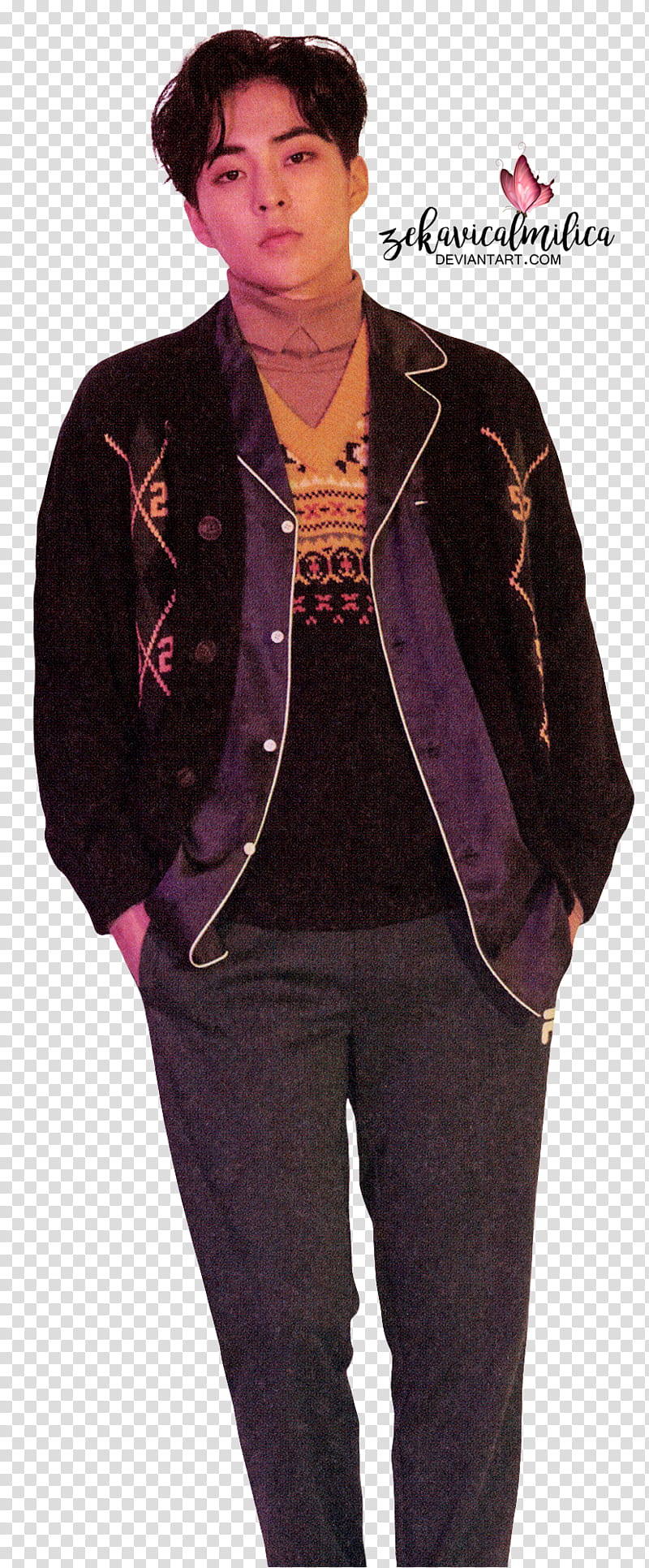 EXO Xiumin  Season Greetings, man wearing black jacket transparent background PNG clipart