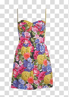 Floral Dresses, women's multicolored floral spaghetti strap minidress transparent background PNG clipart