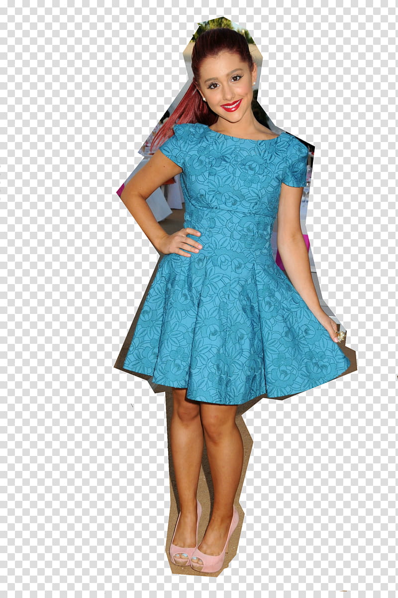 Ariana Grande, woman in blue floral dress transparent background PNG clipart