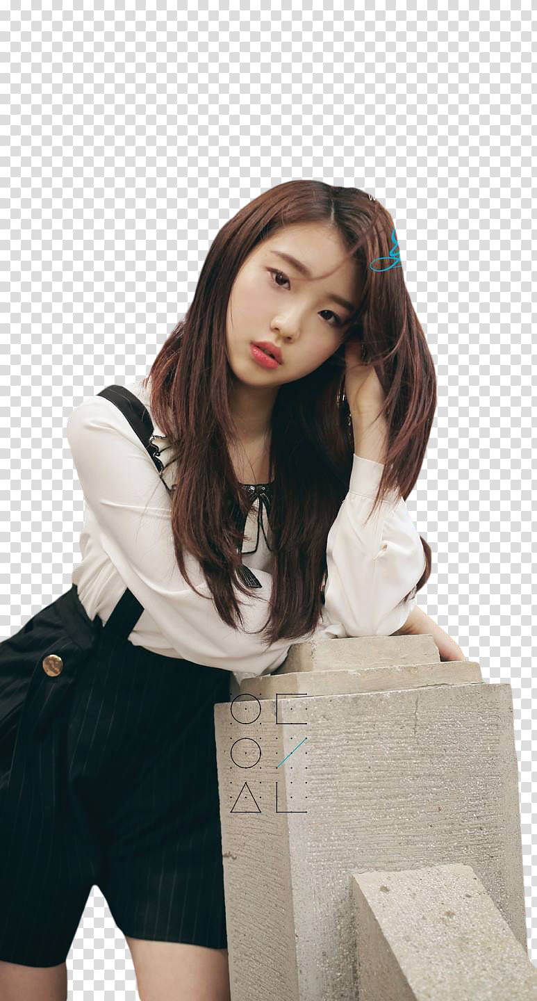 LOONA, woman leaning on concrete ridge transparent background PNG clipart