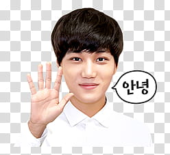 sticker EXO KAI Special, smiling man showing right hand transparent background PNG clipart