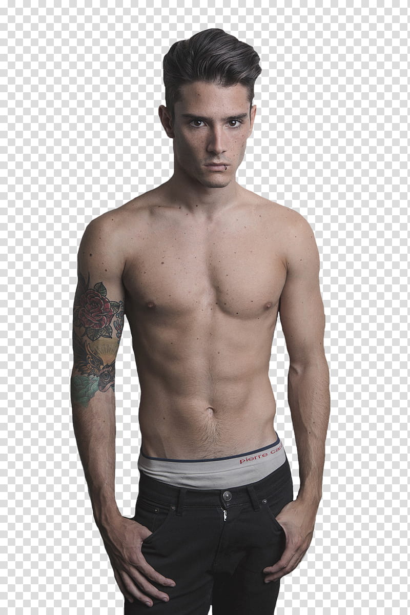 Male Models, topless man holding black bottoms transparent background PNG clipart