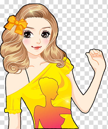 Munecas, animated woman wearing yellow off-shoulder short sleeved tops transparent background PNG clipart