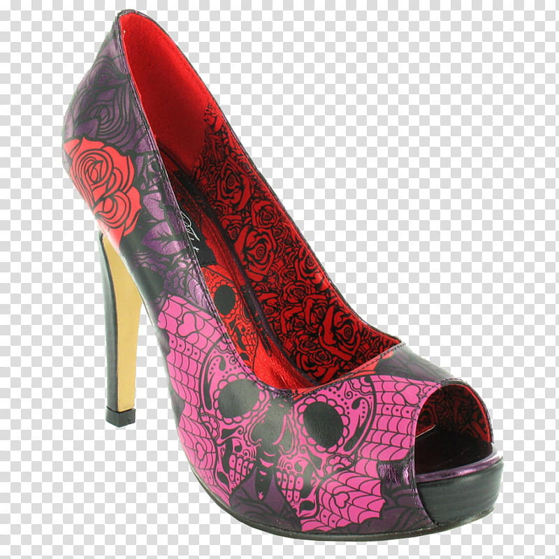 High heels Tacones, unpaired black and pink peep-toe floral pump transparent background PNG clipart
