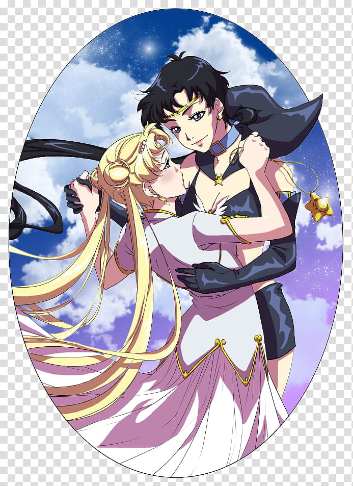 ::COLAB:: Seiya, Usagi, black-haired man hugging woman anime characters transparent background PNG clipart