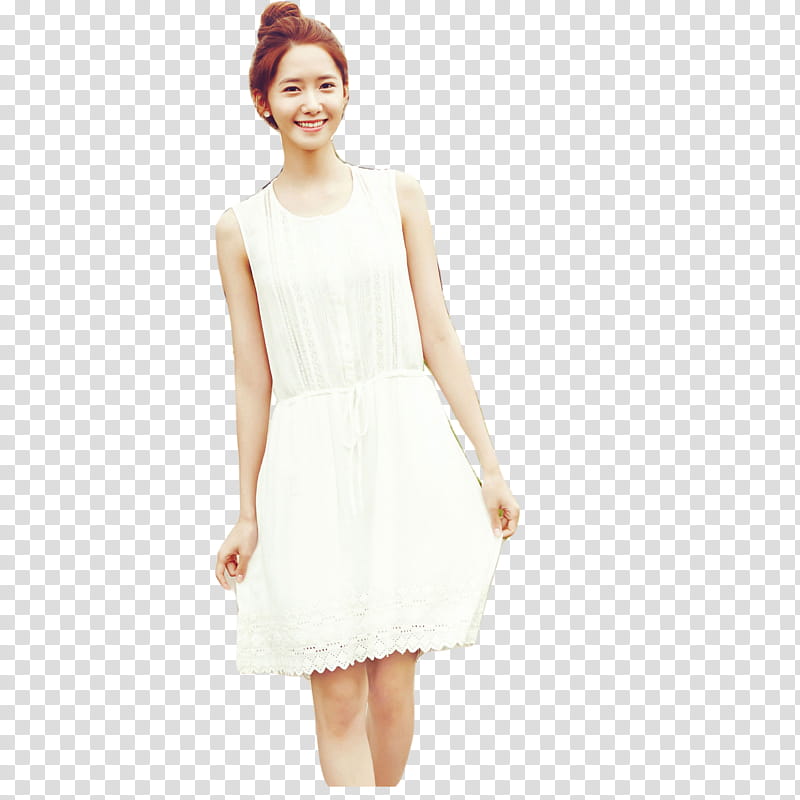 Yoona, woman wearing white sleeveless dress smiling transparent background PNG clipart