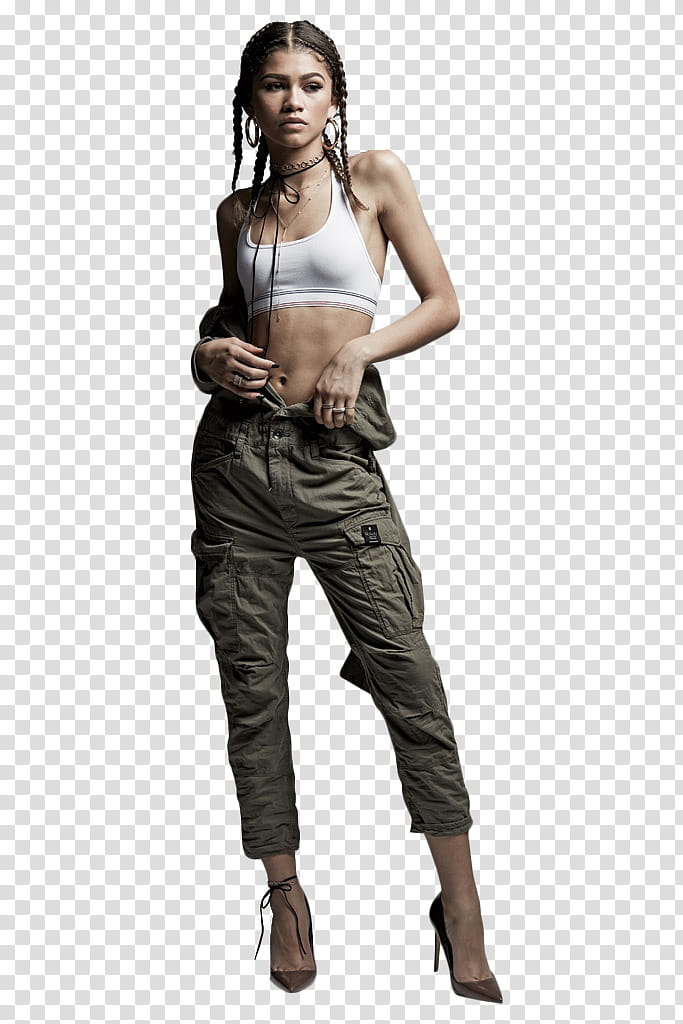 Zendaya Coleman, woman wearing gray pants transparent background PNG clipart