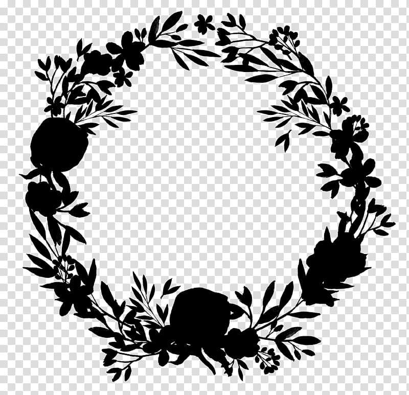 Flower Wreath, Silhouette, Leaf, Plants, Branch, Grass, Blackandwhite, Stencil transparent background PNG clipart
