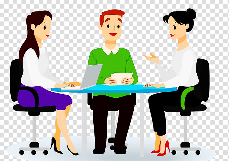 job cartoon conversation sharing employment, Table, Furniture transparent background PNG clipart