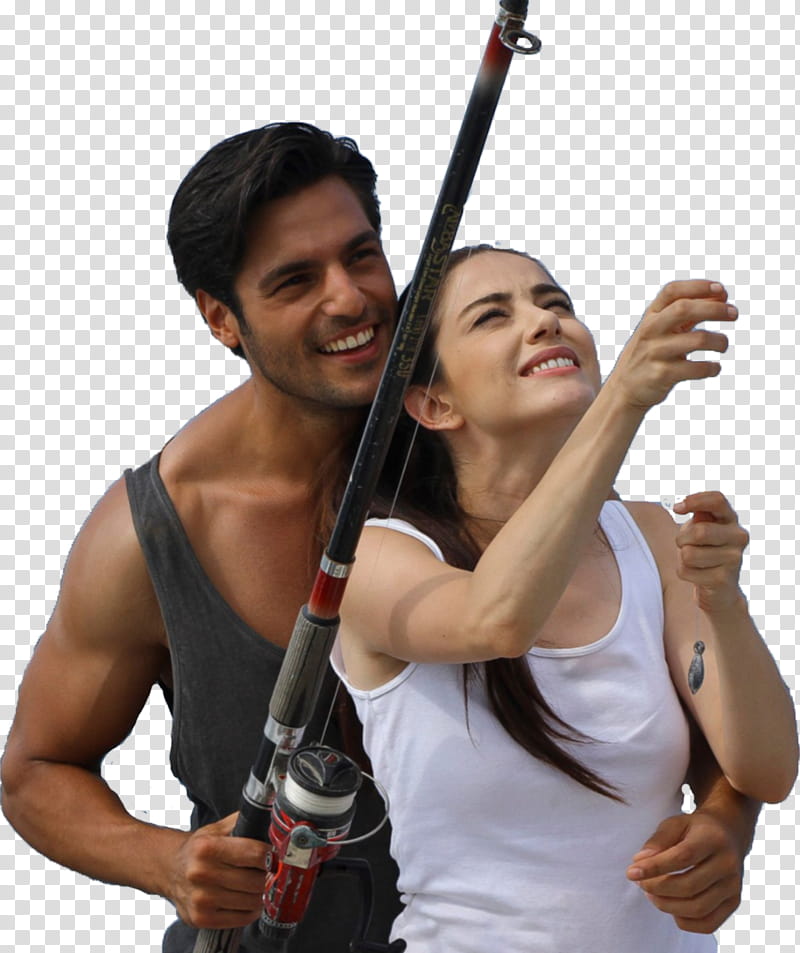 man holding fishing rod beside woman holding it's line transparent background PNG clipart