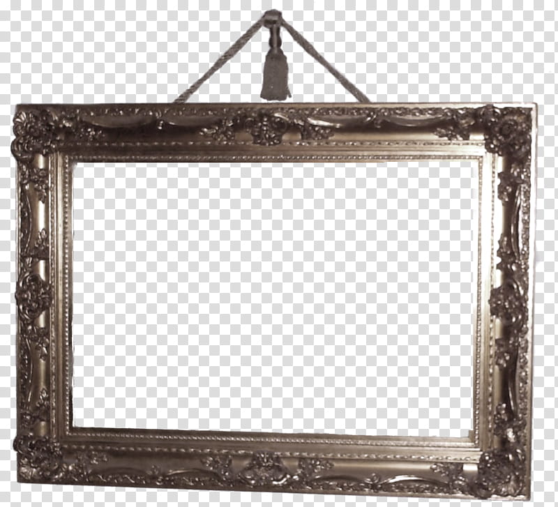 Antique Frame III, hunged silver painted floral carved frame transparent background PNG clipart