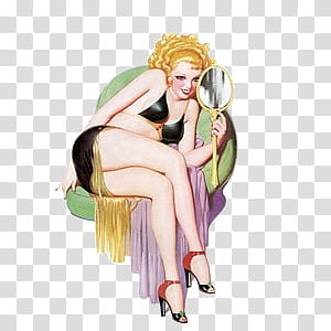 pin up girls , woman in black bikini holding mirror transparent background PNG clipart