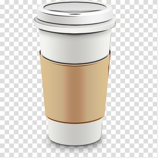 Coffee cup, Watercolor, Paint, Wet Ink, Lid, Coffee Cup Sleeve, Drinkware, Beige transparent background PNG clipart