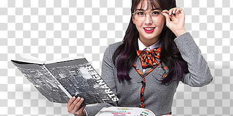 Somi Scoolooks, GFriend member holding her eyeglasses while holding book transparent background PNG clipart