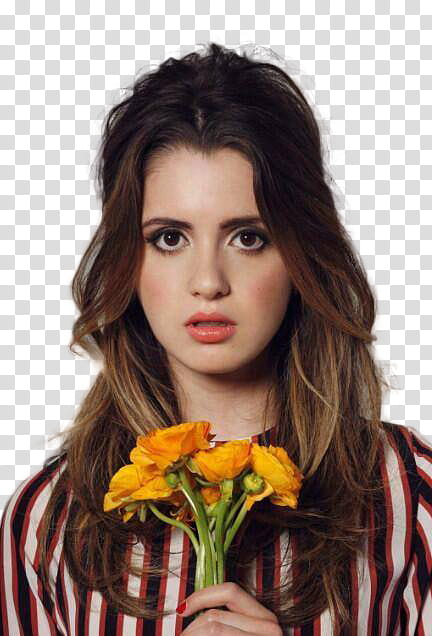 Laura Marano , woman holding flower transparent background PNG clipart