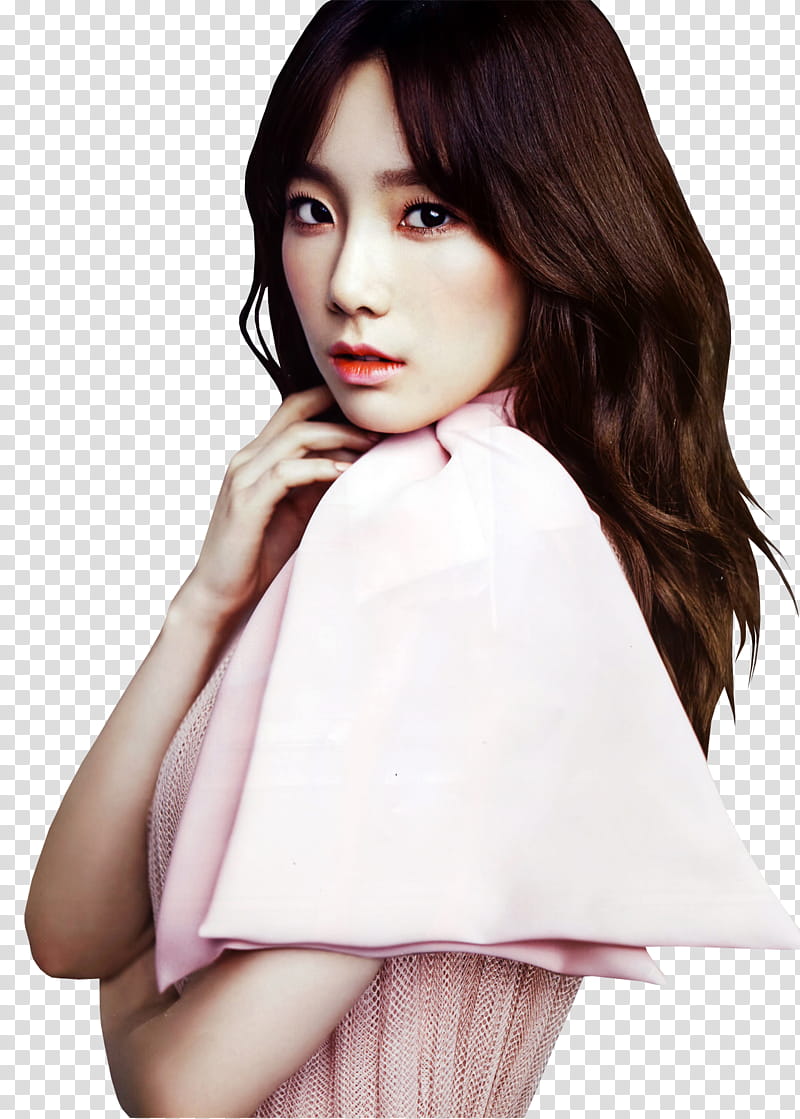 TAEYEON SNSD , woman in pink dress putting putting right below her chin transparent background PNG clipart