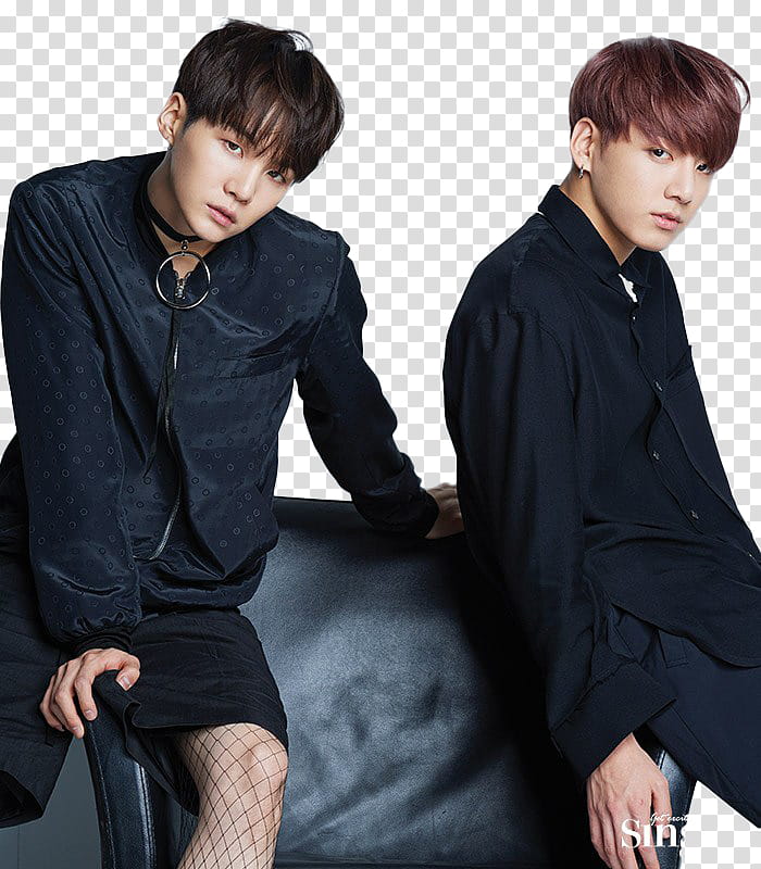 bangtan sonyeondan , two men wearing black jacket while posing transparent background PNG clipart