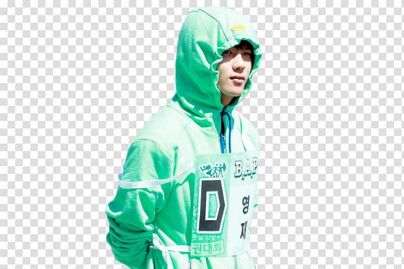 YoungJae B A P , man in green hoodie transparent background PNG clipart