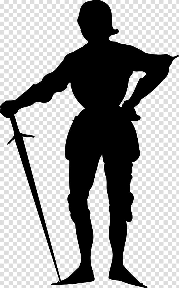 Knight, Silhouette, Drawing, Armour, Sword, Standing transparent background PNG clipart